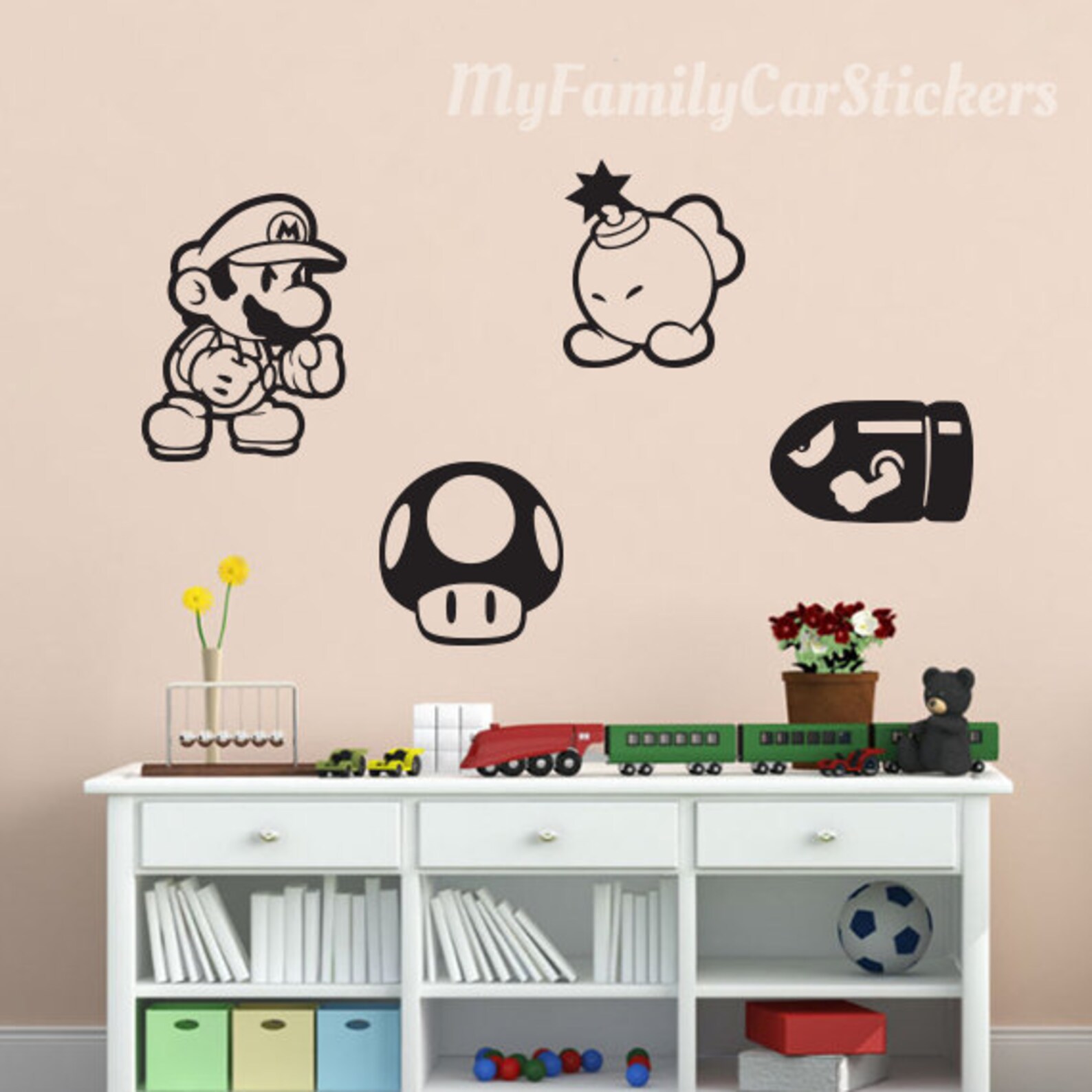 4 x Mario Decals Vinyl Super Mario Stickers Retro Game Room Etsy