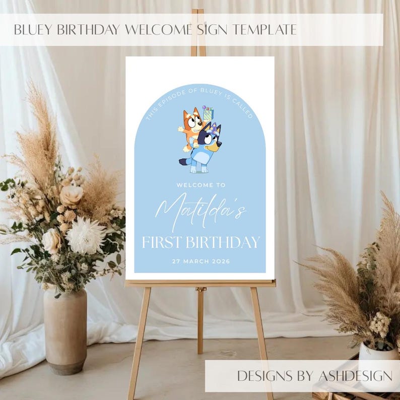 Bluey Welcomesign Bluey Birthday Welcome Sign Template Editable in Canva, Blue Heeler ...