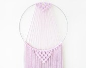 Macrame Hoop Wall Hanging / Pastel Pink Silver Metal / Modern Dream Catcher / Home Deco / Boho / Wall Art / Nursery / Kids Toddler Room