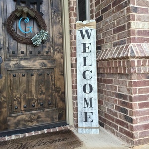 Rustic Wood Welcome Sign, vertical wooden welcome sign, 58" tall by approximately 10" wide,Welcome sign front porch,front door welcome sign