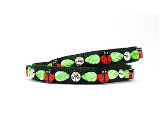 Lady Bug Dog Collar, Green Dog Collar with Ladybugs, Ladybug Dog Collar, Spring Collar For Dog, Lucky Dog Collar for Spring