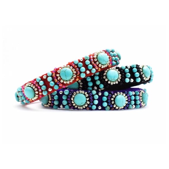 Custom Designer Dog Collar, Fancy Dog Collar, Hand Beaded Dog Collars, Pet Collar with Turquoise Howlite,Turquoise Bead Unique Puppy Collar