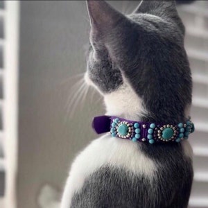 Custom Designer Cat Collar, Fancy Beaded Cat Collar, Pet Collar with Turquoise Howlite Beads, Semiprecious Stone Collar for Cat, Healing Cat image 1