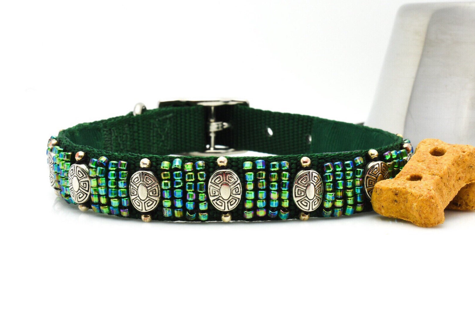 Hand Beaded Dog Collar Emerald Green Dog Collar 14 Etsy
