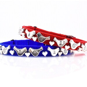 Bird Cat Collar, Colorful Kitten Collar with Birds, Designer Cat Collar