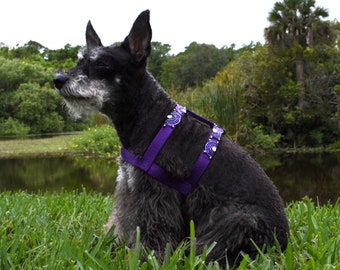 Fancy Dog Harness, Purple Harness for Female Dog, Bling Dog Puppy Harness, Hand Made Beaded Dog Harness, Unique Designer Harness for Dog