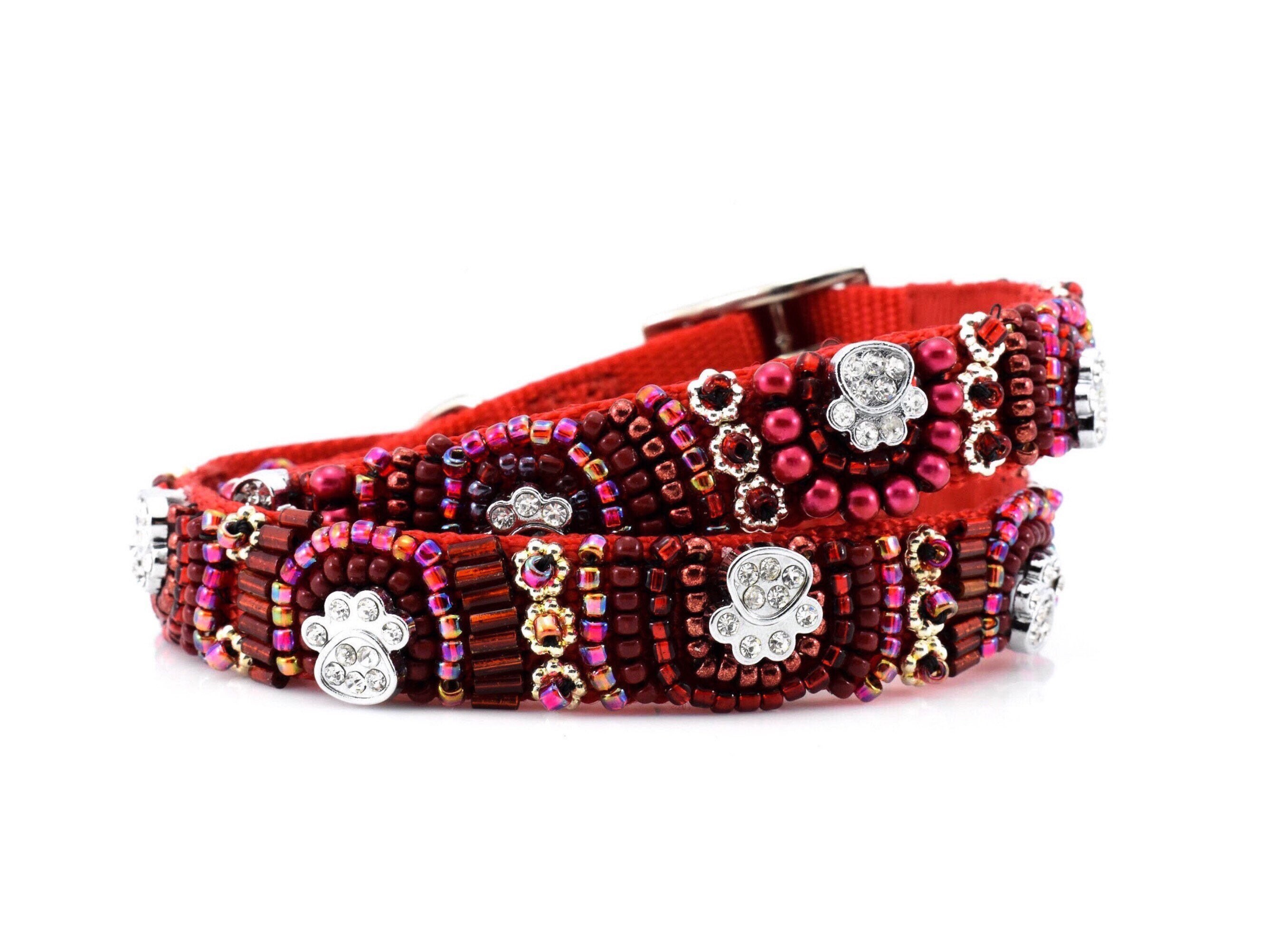 Bling Dog Collar Beaded Dog Collar Fancy Dog Collar Red Dog Etsy