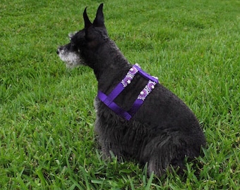 Bling Dog Harness, Purple Bead H-Style Harness for Dog, Dog Accessory, Hand Beaded Dog Harness, Unique One-of-a-kind Pup Harness