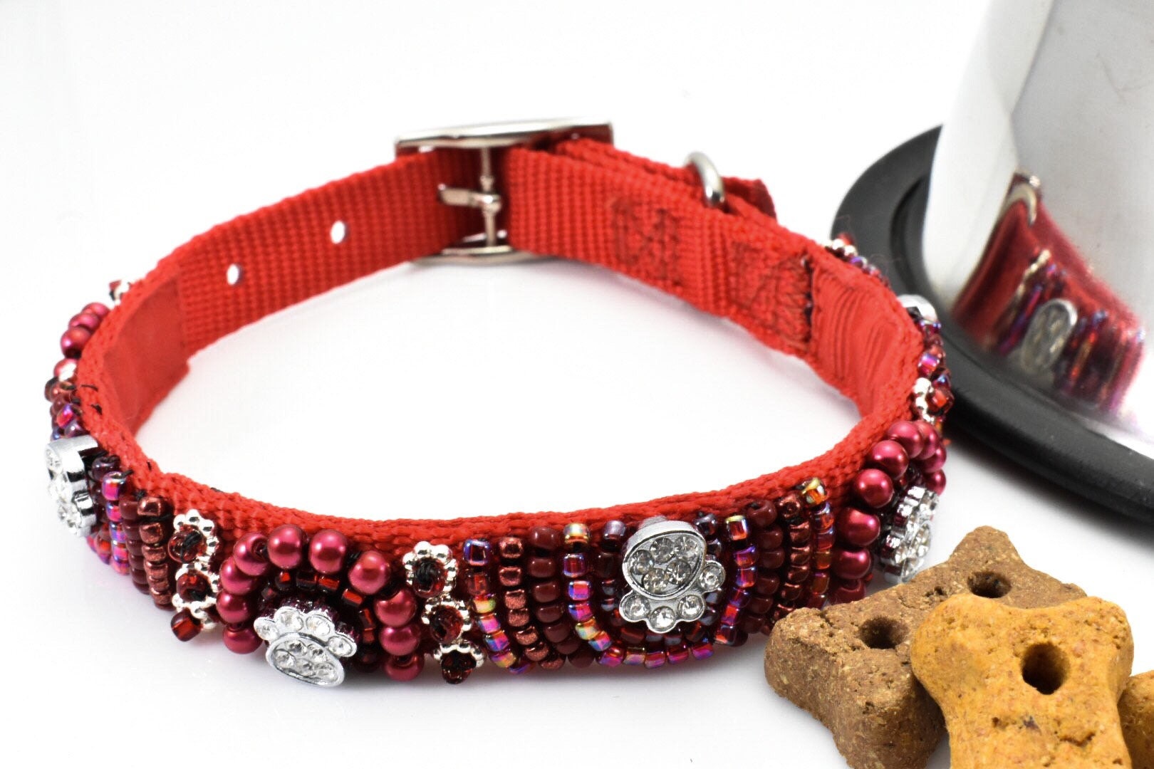 Bling Dog Collar Beaded Dog Collar Fancy Dog Collar Red Dog Etsy