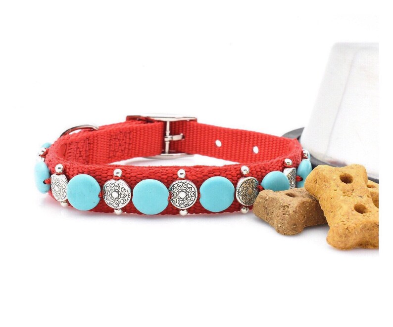 Southwest Dog Collar With Turquoise Sante Fe Turquoise Dog Etsy