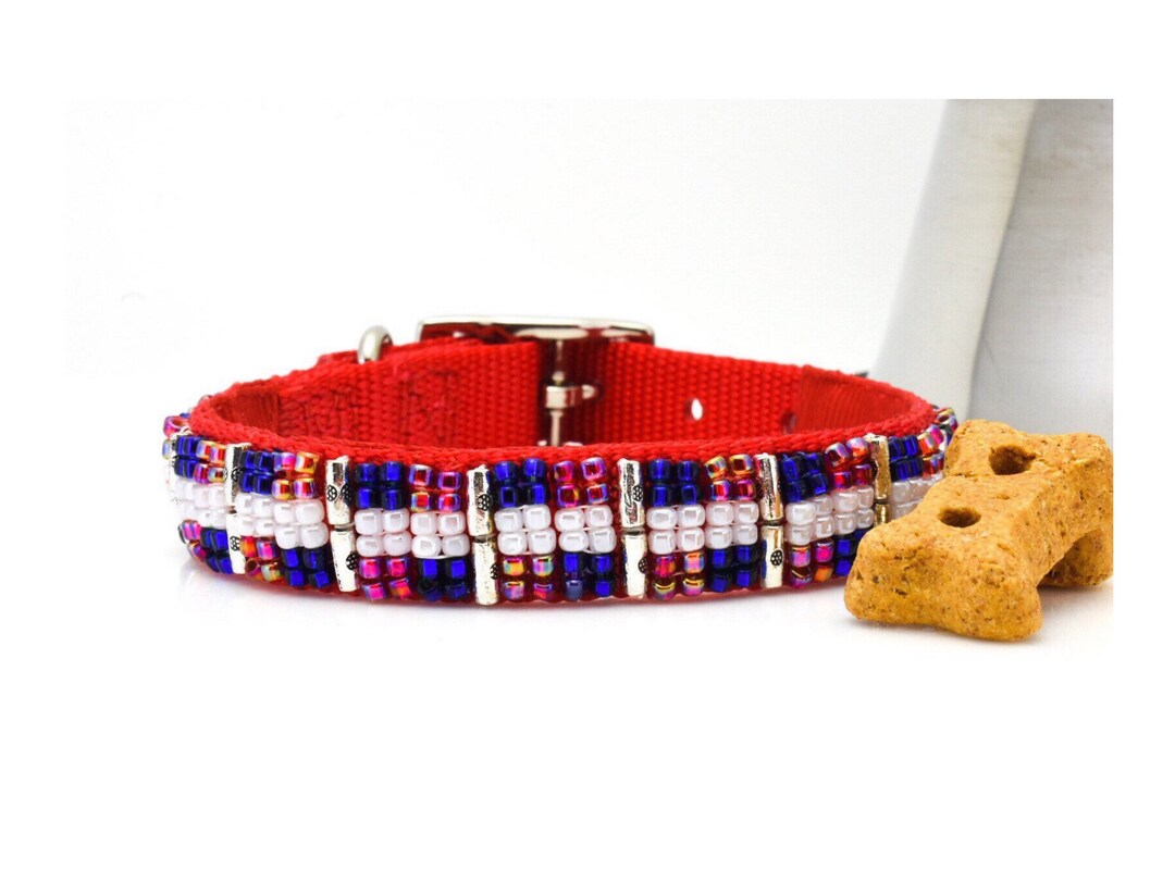 Fancy Dog Collar, Patriotic Red White and Blue Dog Collar, Boy Dog