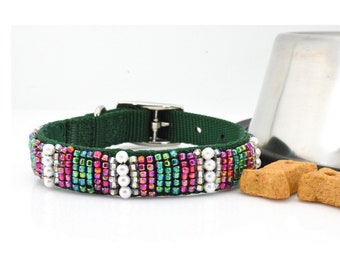 Fancy Beaded Christmas Dog Collar with Pearls, Bling Christmas Dog Collar, Holiday Collar for Dog or Cat, Red and Green Christmas Collars