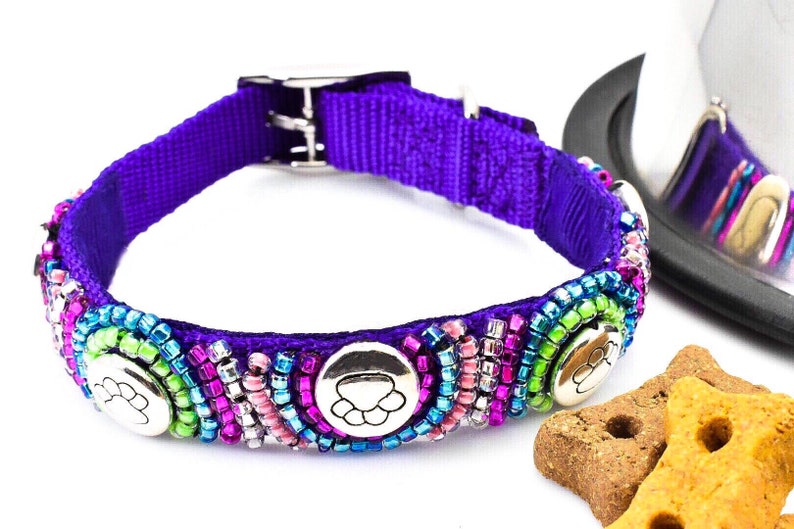 Paw Print Dog Collar Fancy Dog Collar Beaded Dog Collar Etsy