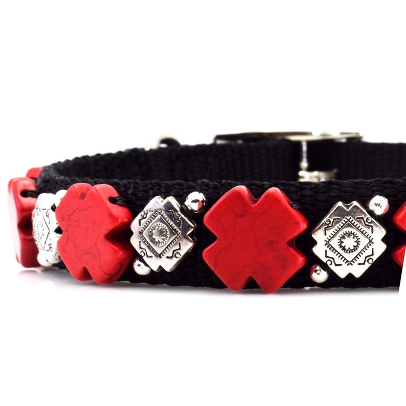 Dog Collar Southwest Dog Collar with Red Crosses Black and Red Southwest Style Dog Collar