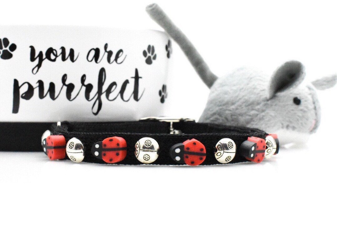 Ladybug Cat Collar, Elastic Release Kitten Collar, Good Luck Kitten