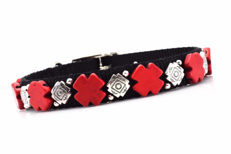 Dog Collar Southwest Dog Collar with Red Crosses Black and Red Southwest Style Dog Collar
