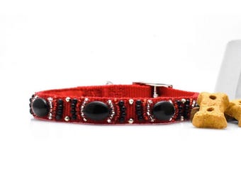 Gemstone Dog Collar, Healing Crystal Dog Collar, Black Agate Precious Stone Dog Collar, Chakra Balancing Dog Collar, Semiprecious Collar