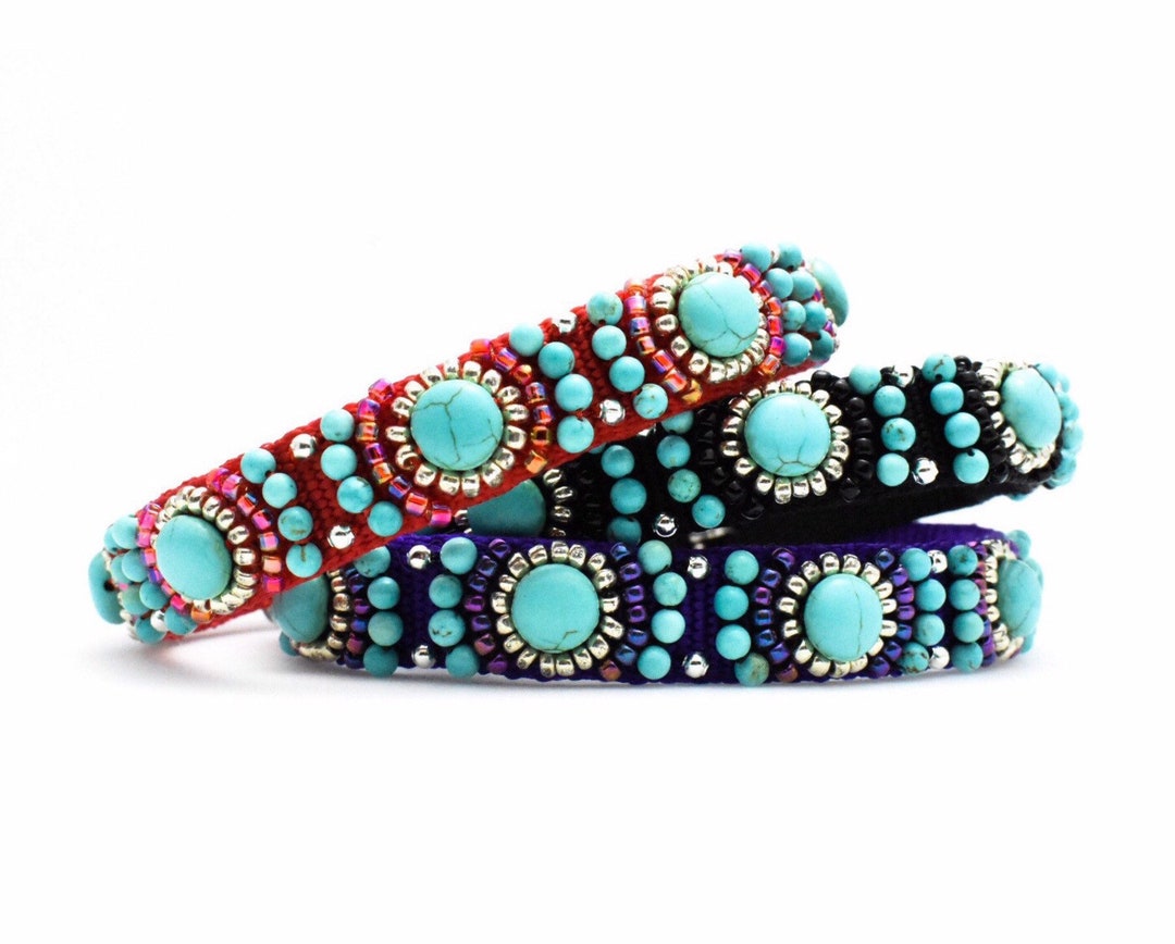 Custom Designer Dog Collar, Fancy Dog Collar, Hand Beaded Dog Collars