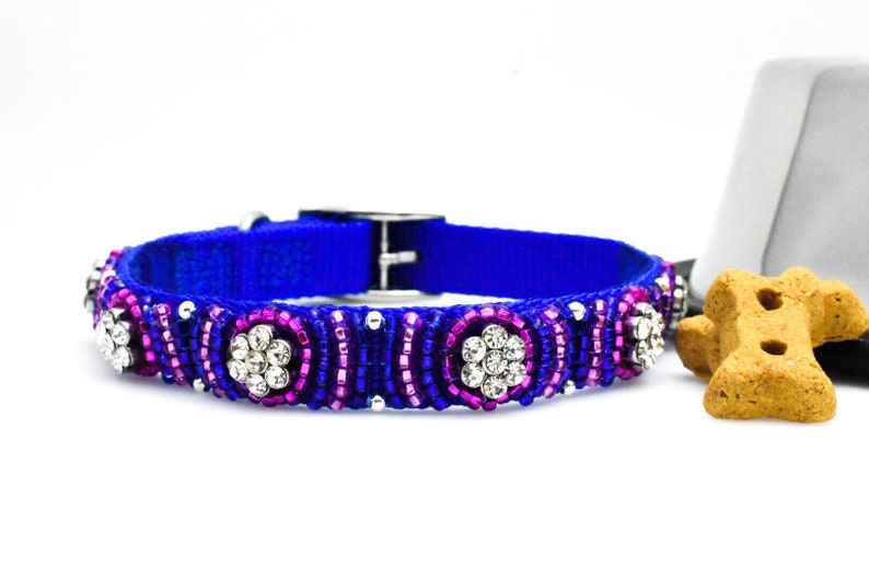 Custom Beaded Dog Collar with Rhinestone Flowers Etsy