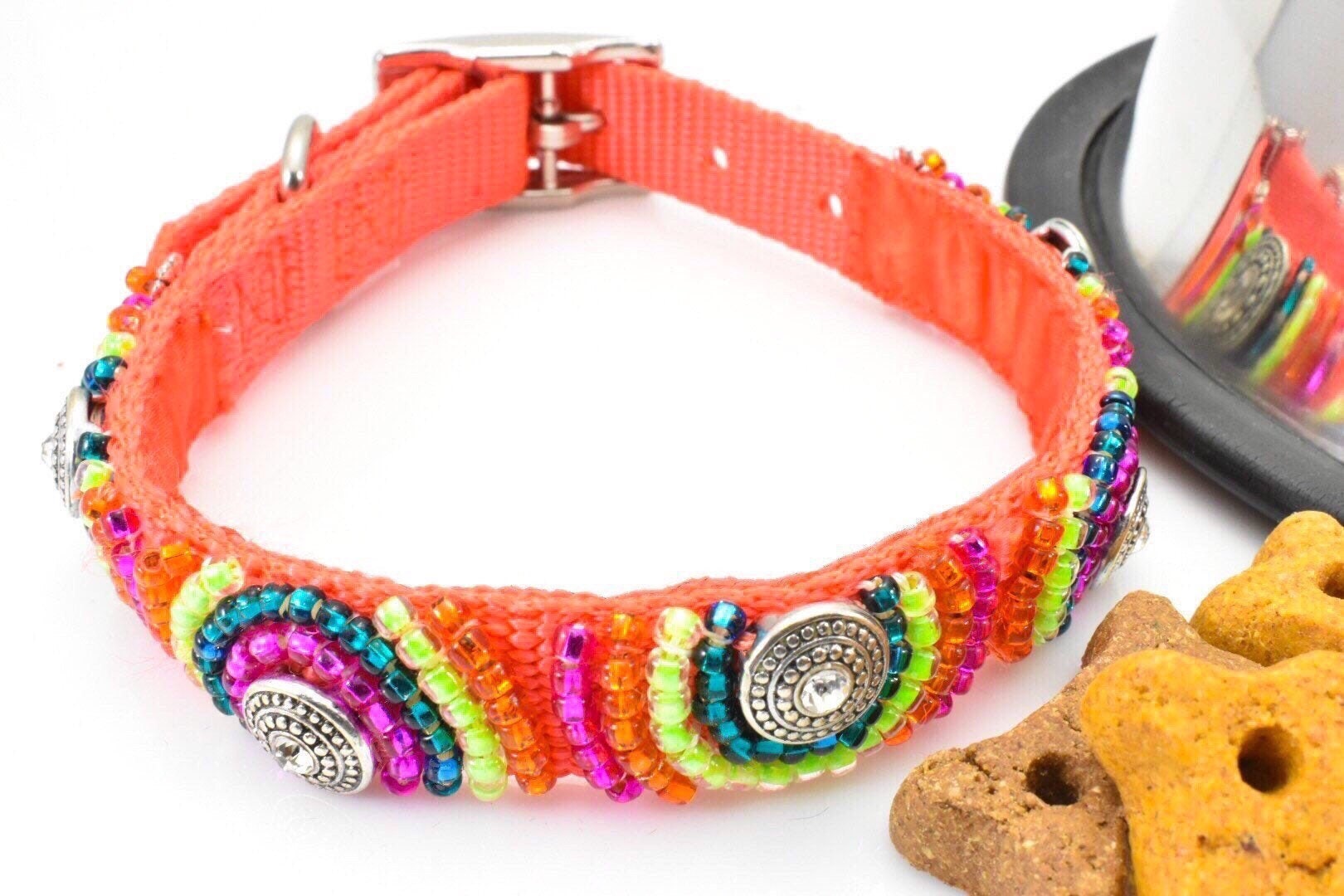 Orange Dog Collar Fancy Dog Collar Beaded Dog Collar Etsy