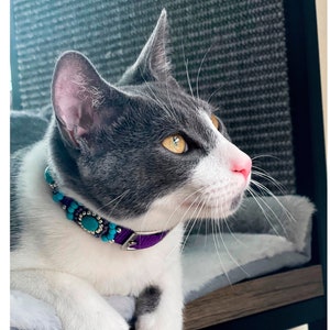 Custom Designer Cat Collar, Fancy Beaded Cat Collar, Pet Collar with Turquoise Howlite Beads, Semiprecious Stone Collar for Cat, Healing Cat image 3