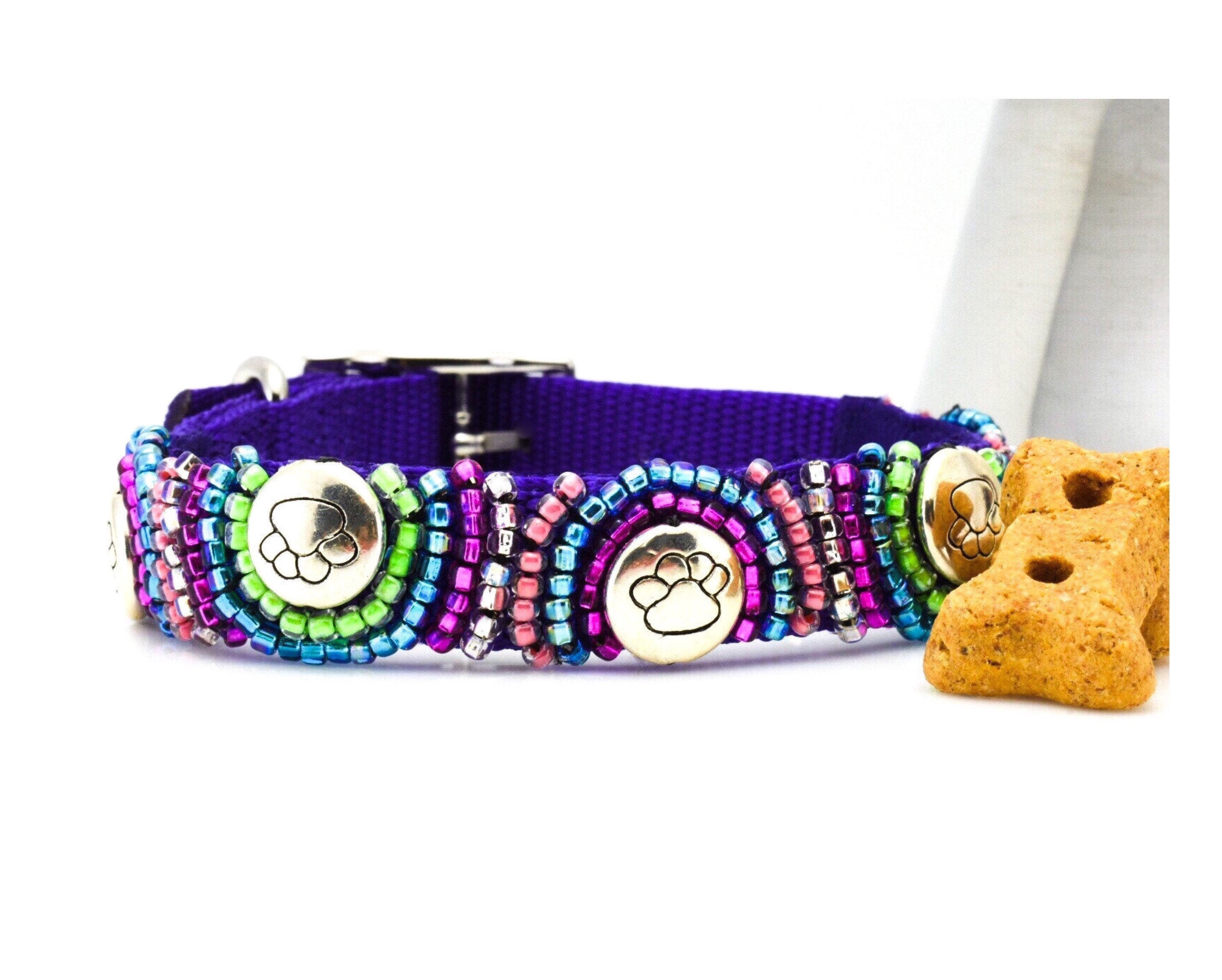 Paw Print Dog Collar Fancy Dog Collar Beaded Dog Collar Etsy