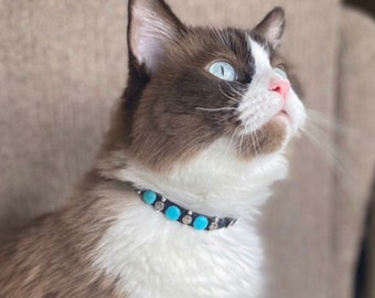 Turquoise Cat Collar, Fancy Southwest Style Cat Collar, Western Handcrafted Turquoise Howlite Semiprecious Stone Bead Collar for Cat, Kitten