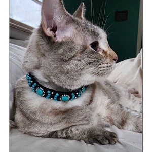 Custom Designer Cat Collar, Fancy Beaded Cat Collar, Pet Collar with Turquoise Howlite Beads, Semiprecious Stone Collar for Cat, Healing Cat image 7