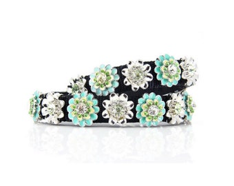 Wedding Dog Collar, Floral Dog Collar with Rhinestones, Designer Dog Collar, Fancy Wedfing Dog Collar, Hand Beaded Dog Collar