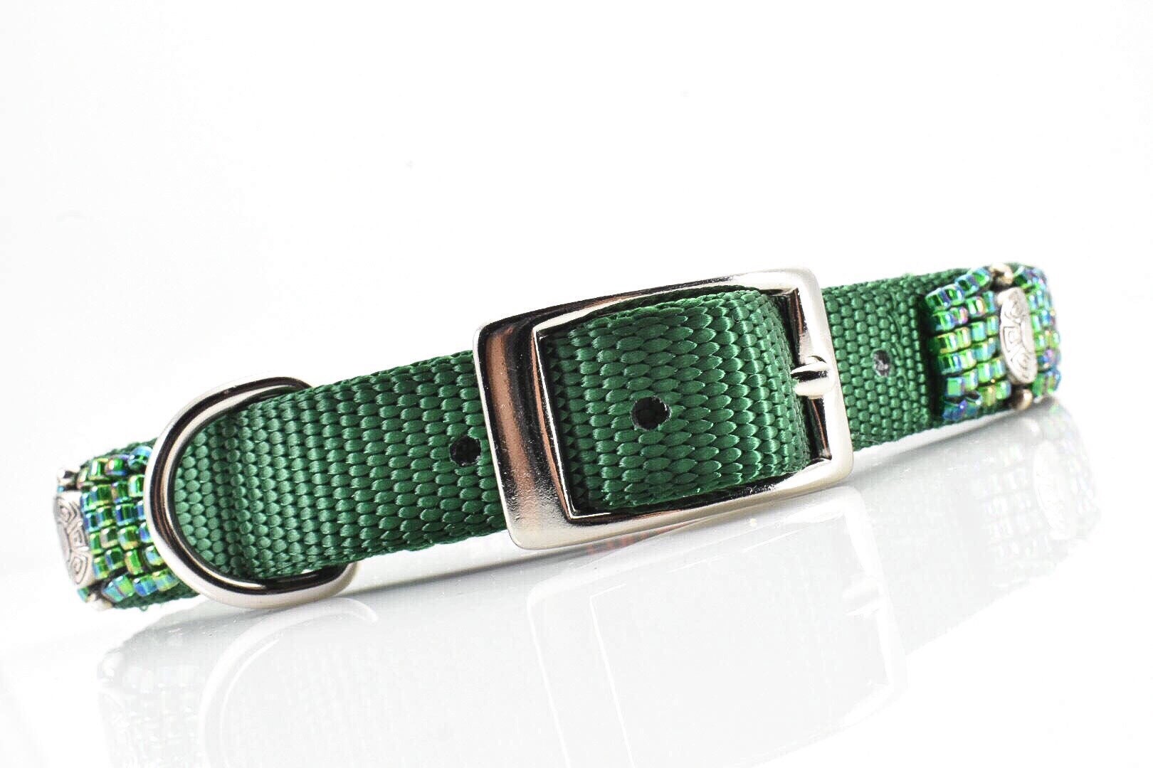 Hand Beaded Dog Collar Emerald Green Dog Collar 14 Etsy