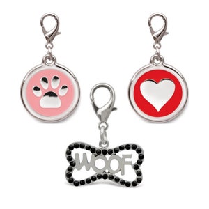 Dog Collar Charm, Collar Accessories, Fancy Heart Bone Woof Dog Cat Collar Charm, Pet Charms for Collar, Dog Jewelry Charms image 1