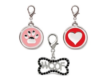 Dog Collar Charm, Collar Accessories, Fancy Heart Bone Woof Dog Cat Collar Charm, Pet Charms for Collar, Dog Jewelry Charms