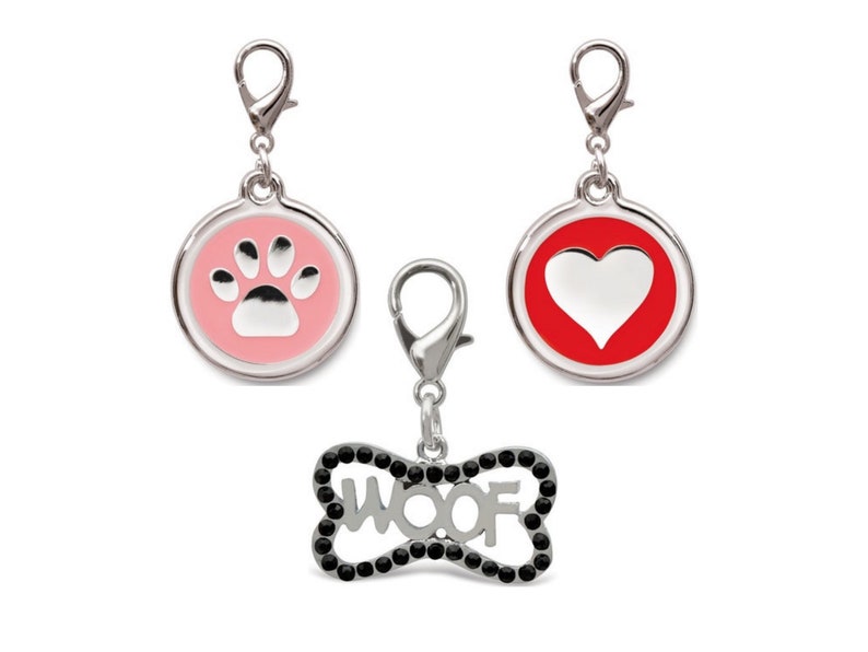 Dog Collar Charm, Collar Accessories, Fancy Heart Bone Woof Dog Cat Collar Charm, Pet Charms for Collar, Dog Jewelry Charms image 1