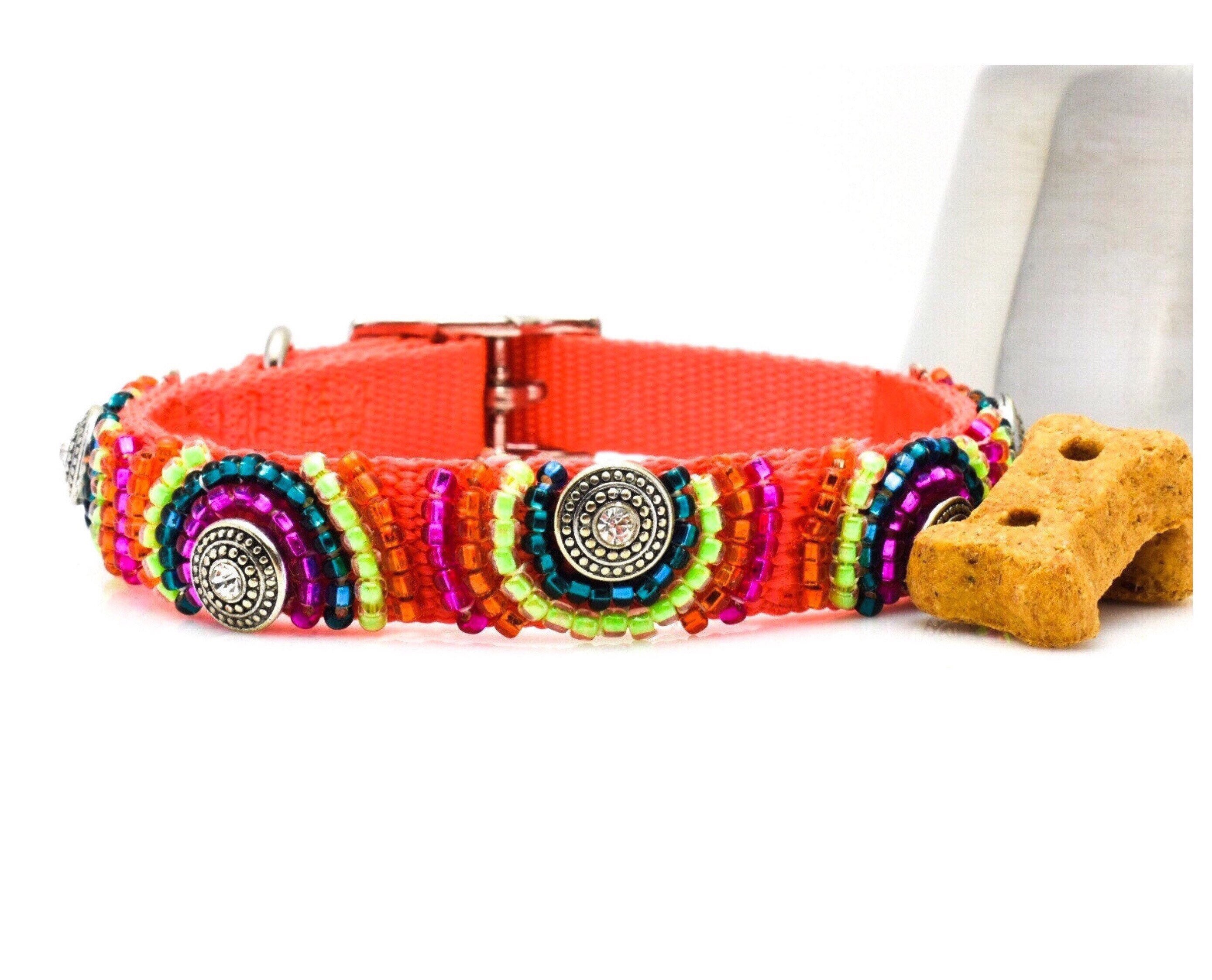 Orange Dog Collar Fancy Dog Collar Beaded Dog Collar Etsy