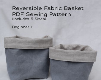 Reversible Fabric Basket PDF Sewing Pattern | 5 Sizes