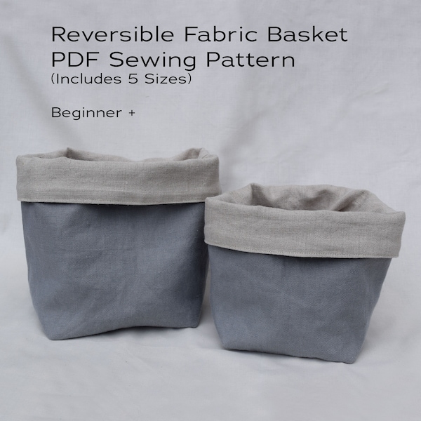 Reversible Fabric Basket PDF Sewing Pattern | 5 Sizes