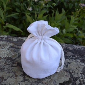 White Linen Drawstring  Bag