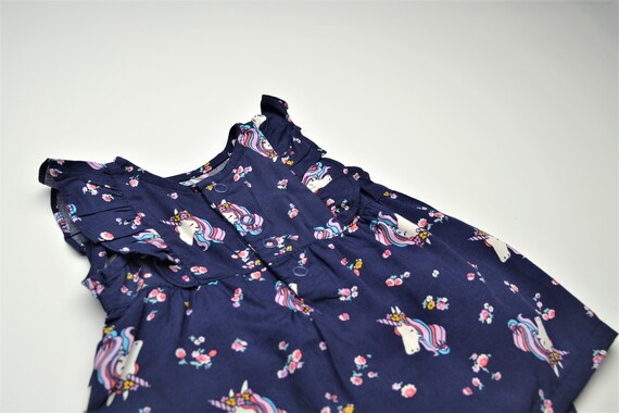 0-3M Navy Blue Unicorn Dress With Nappy 