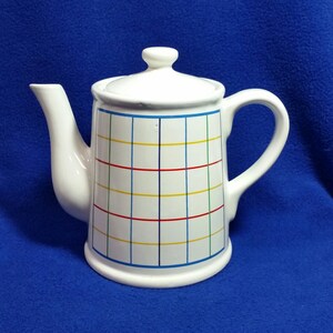 Vintage Mt Clements Mardi Gras Rainbow Windowpane Grid Teapot / Mount Clemens Pottery / 1980&#39;s Mt Clements Teapot