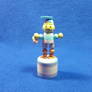 Midwest Of Cannon Falls Wooden Boy Push Puppet / Thumb Push Button Boy Puppet / 1960&#39;s Collectible Toy