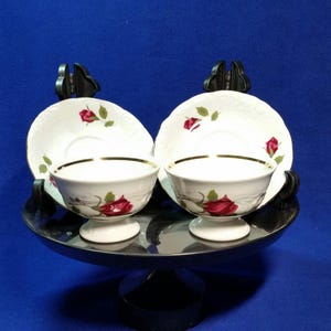 Royal Kent Red Roses Teacup and Saucer Set / Set of 2 / Poland / Red Rose Collection / Pre-Owned / Vintage China Teacup Set