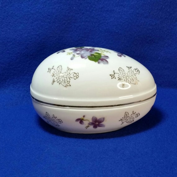 Lefton Egg Shaped Trinket Box / Porcelain Egg Wit… - image 2