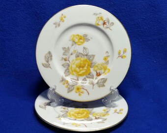 Vintage Yellow Roses Bread and Butter Plate Set / Set of 2 / Mayfair Collection / Castleton China / Philip Costigan / Made In USA