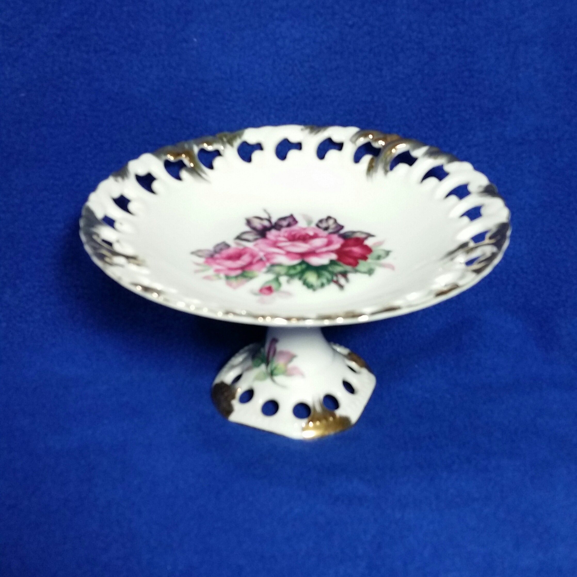 Lefton Roses Vintage Lefton Rose Compote / Rose Pedestal Bowl / Lefton Porcelain ...