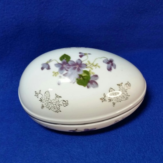 Lefton Egg Shaped Trinket Box / Porcelain Egg Wit… - image 4