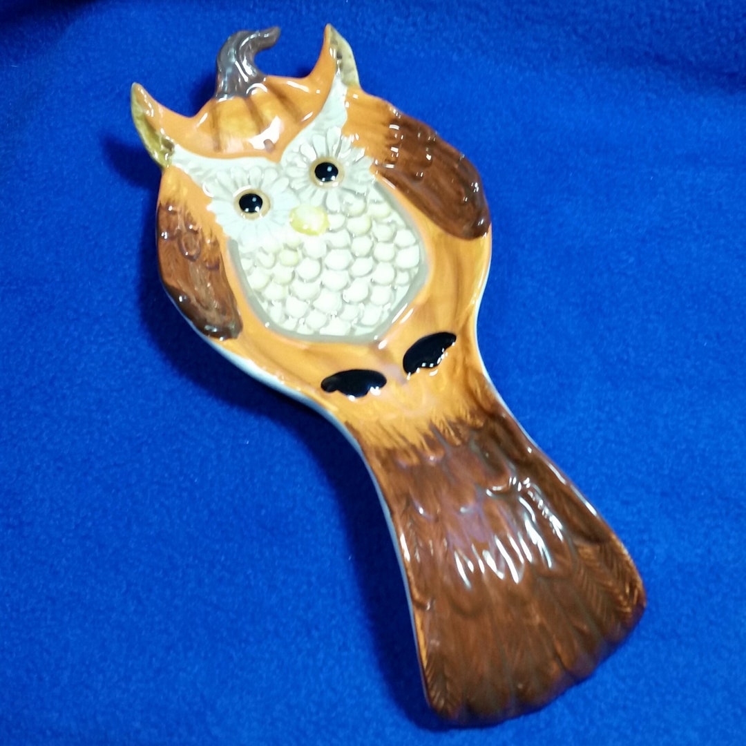 Vintage Cracker Barrel Owl and Pumpkin Spoon Rest / Fall Table Decor