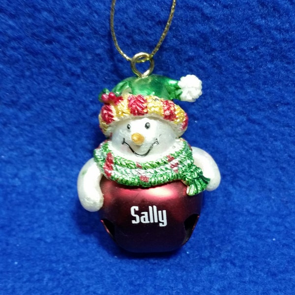 Sally Red Bell Snowman Ornament / Ganz Personalized Ornament / Sally Christmas Ornament / Jingle Bell Snowman Ornament / Sally Gift Tag