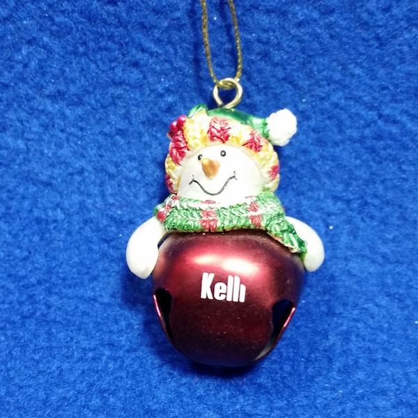 Kelli Red Bell Snowman Ornament / Ganz Personalized Ornament / Kelli Christmas Ornament / Jingle Bell Snowman Ornament / Gift for Kelli