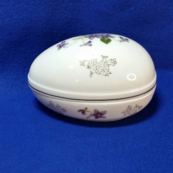 Lefton Egg Shaped Trinket Box / Porcelain Egg Wit… - image 6