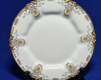 Antique Limoges Salad Plate – Floral Bow Design, Gold Gilt Trim